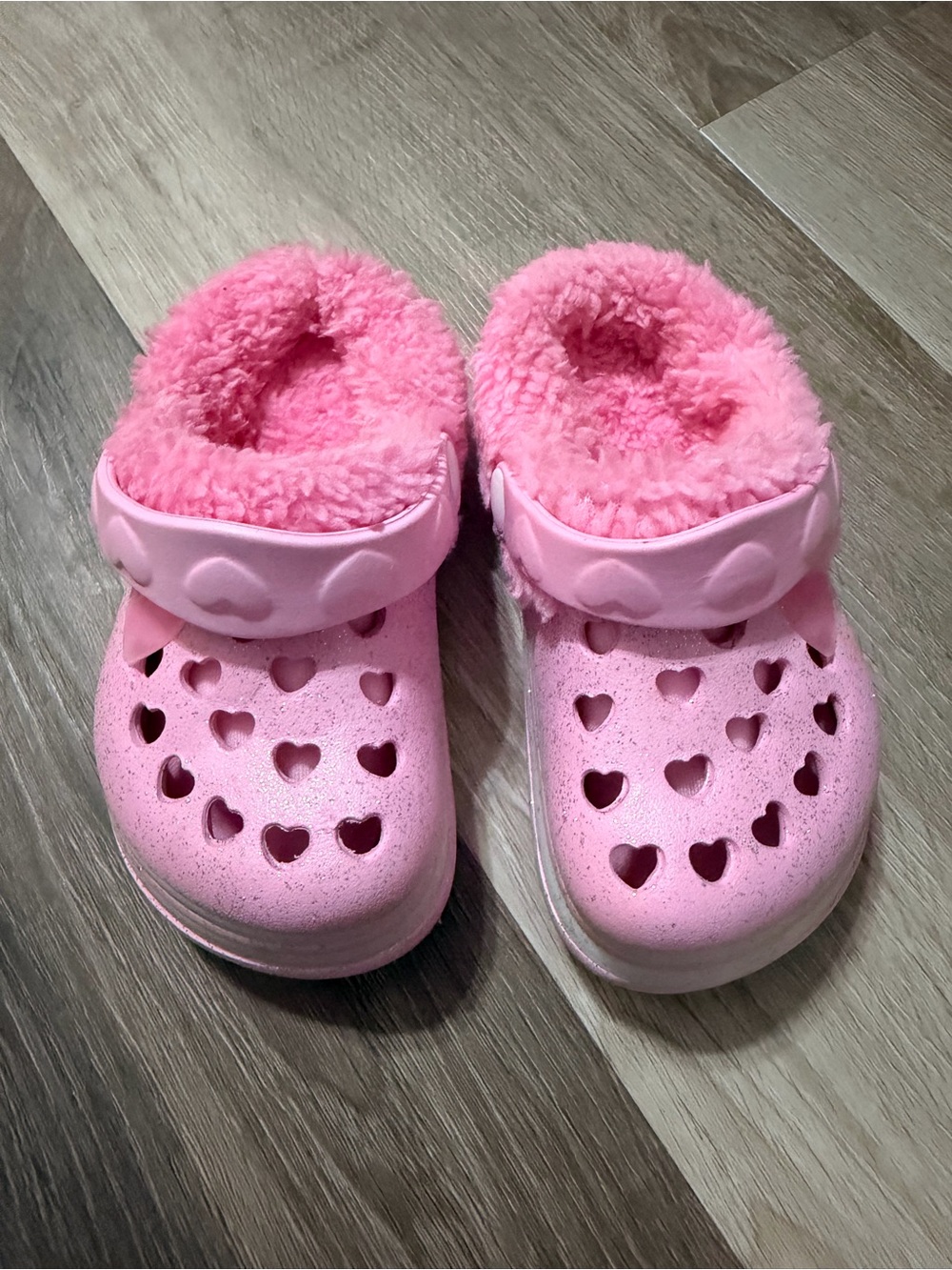 CROCS Toddler Pink Heart-Pattern Fuzzy Lined Clogs size 5C